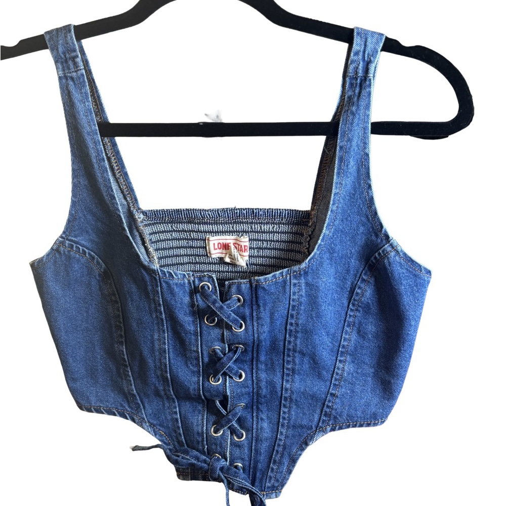 Lonestar 70’s Denim Lace-Up Cropped Halter Top
